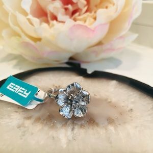 Silver and Diamond Flower Ring NWT